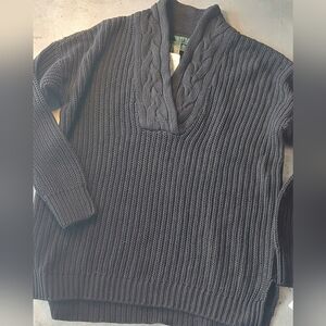 NWT Lauren Ralph Lauren Women's Black Cable Knit pull over Sweater